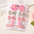 Lot de 10 pinces à cheveux pour filles avec fleurs en tissu rose et nœuds - Pink Series (10B)