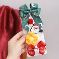 Christmas bow hair clips set with reindeer and polar bear designs on a display card - Red Theme (5C)