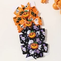 Lot de barrettes d'Halloween avec citrouille et motifs de crâne et fantôme - Citrouille Souriante Noir Orange (4F)