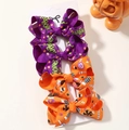 Halloween bow hair clips set with orange candy and purple Happy Halloween patterns - 4E