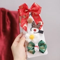 Christmas hair clips set featuring red reindeer bow, green bear bow and white plush flower - Red and Green Mix (5D)