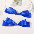 Pair of bright blue satin ribbon bow hair clips with metal alligator grip - Blue