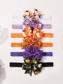 Set van zes Halloween baby hoofdbanden met spookachtige patronen en grosgrain strikken - Multicolor Stijl 6D