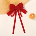 Fermaglio per capelli fiocco in velluto rosso con nappe lunghe e perle per bambine festose - Stile Velluto con Strass (5306-2)