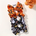Halloween grosgrain ribbon bow clips set featuring orange witch hat and ghost prints - Halloween Bow Hair Clip Set (4F) / 4 Pieces/Pack (8cm)