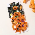 Barrettes à nœuds d'Halloween avec visages de citrouille en résine et motifs fantômes - Citrouille Fantôme Orange Noir (4H)