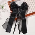 Grande pince à cheveux nœud noir élégante avec longs rubans et texture satinée - Noir