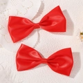 Pair of bright red satin bow hair clips with silk texture for girls daily cute hairstyle - Red (2A-12)