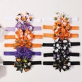 Set of 12 Halloween grosgrain bow headbands featuring pumpkins and spooky patterns - Multicolor Style 12B