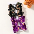 Halloween bow hair clips set with orange dots and candy prints for girls on card - 4J