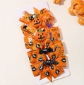 Lot de 4 barrettes Halloween orange et violet avec décors en résine citrouille et chauve-souris - Citrouille Araignée Orange Vif (4K)