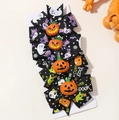 Lot de barrettes à cheveux Halloween avec nœuds chauve-souris et citrouille sur carte - Motif de Mots Festifs sur Noir (4L)
