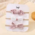 Three-piece baby nylon headband set with pink corduroy and lace bows for infants - Pink And White Style (3B)