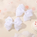 Set of two white grosgrain ribbon hair bows with iridescent glitter for girls - 2A-18
