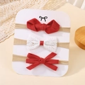 Baby nylon headband set featuring red and white lace bows on a soft display card - Red And White Style (3C)