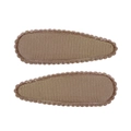 Set of two coffee brown fabric-wrapped snap hair clips with ribbed texture and wavy edges - Coffee (838)