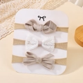 Three-piece baby nylon headband set with khaki bows and white lace in a gift package - Khaki And White Style (3D)