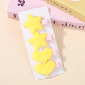 Lot de 4 barrettes en peluche jaune en forme d'étoile et de cœur pour enfants sur carte - Jaune
