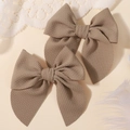 Set of two coffee brown waffle texture bow hair clips for girls on lace background - Coffee (2A-21) / 2 Pcs/Set