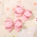 Set of two pink glitter ribbon hair bows with sequins for girls daily party wear - 2A-11