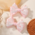 Juego de dos pinzas para el cabello de satén rosa y encaje para niñas estilo Lolita - Juego de 2 piezas / Rosa (2A-24)