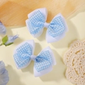 Ensemble de barrettes à cheveux à nœuds bleus à carreaux et blancs style académie fille - Bleu Set