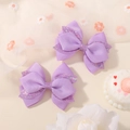 Set of two purple glitter handmade ribbon bow hair clips for girls daily party wear - 2A-25