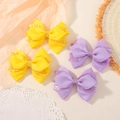 Glitter bow hair clips set for girls in yellow and purple rib fabric - 4B