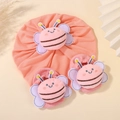Baby katoenen muts en sokken set in oranje-roze met schattige 3D pluche bijen decoratie - Licht Oranje Roze