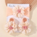 Baby flower headband and socks gift set in peach orange with elastic rib knit fabric - Set (Without Cardboard) / Peach Pink
