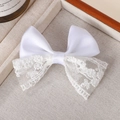 Elegante fermaglio per capelli in raso bianco a doppio strato e pizzo con ricami floreali - Stile Composito a Doppio Strato (1) / Bianco