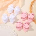 Set of four handmade glitter hair bows in soft white and pink for girls - 4D