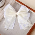 Elegant white lace bow hair clip featuring intricate floral patterns on satin ribbon - Style 2