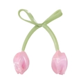 Accesorio para el pelo tulipán rosa de tela con lazo de cinta verde niña - Rosa
