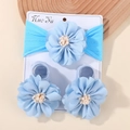 Sky blue baby floral headband and socks set on wooden tray for infants - Sky Blue