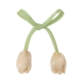 Accesorio de pelo con lazo de satén verde claro y dos capullos de tulipa champán - Albaricoque
