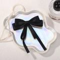 Elegante pasador de pelo de satén negro con doble lazo y cintas largas en bandeja decorativa - Negro