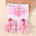 Baby flower headband and socks set in soft pink fabric on white display card - Pink