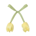 Colgante de tulipán de tela hecho a mano con lazo de satén verde para bolsos - Amarillo