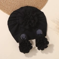 Conjunto de bebé con gorro turbante negro y calcetines con flores 3D a juego - Conjuntos / Negro