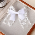 Elegant white lace bow hair clip with floral embroidery for girls and Lolita style - Style 4