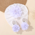 Conjunto de turbante blanco para bebé y zapatos a juego con elegantes flores púrpuras - Conjuntos / Blanco con flor púrpura claro