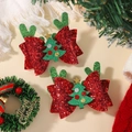 Paire de nœuds festifs à paillettes rouges avec bois de renne verts et motifs de sapin - Style Sapin Bois de Renne Pailleté Rouge