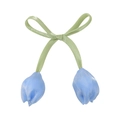 Pinza para el pelo de tulipa azul claro hecha a mano con lazo de satén verde - Azul