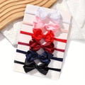 6-pack of solid color elastic baby headbands with grosgrain ribbon bows in various shades - Style B (Code)