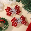 Pair of festive red glitter hair bows with silver snowflake accents for Christmas parties - Red Glitter Snowflake Style