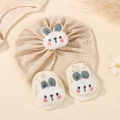 Baby cotton turban hat and socks set in beige with cute plush bunny decor - Set / Beige (7)