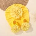 Conjunto de turbante amarillo para bebé con flor y calcetines antideslizantes - Conjuntos / Amarillo