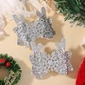 Sparkling silver glitter reindeer antler hair clips set with festive snowflake bows - Silver Glitter Antler Snowflake Style