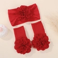 Set regalo neonato con fascia rossa e calzini coordinati con fiori in raso applicati - Set da 3 Pezzi Rosso